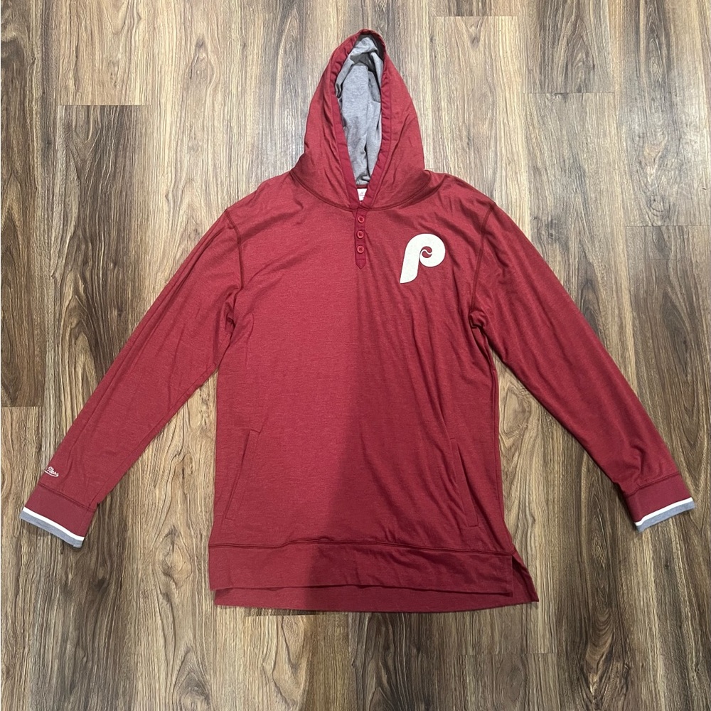 Mitchell & Ness Phillies Cooperstown Collection Henley Hoodie - Maroon Mens XL